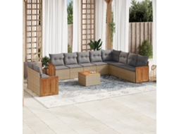 Vidaxl 11 Pcs Conjunto Sofás De Jardim C/ Almofadões Vime Pe Bege