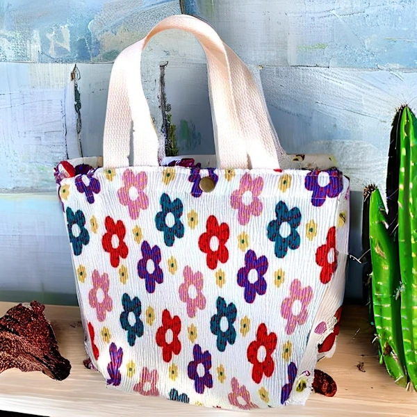 Bolsa de Lona Pequena estampa Floral, Vários Compartimentos - Adulto e Infantil AQUAFORGE (branca)