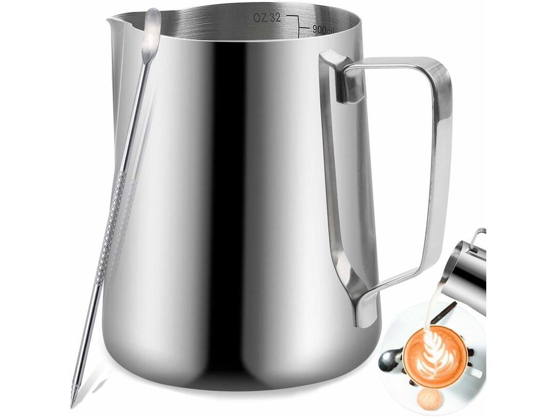 Jarra De Leite Em Aço Inoxidável Para Barista, 350 Ml(12 Oz), Ideal Para Preparar Café, Espuma De Leite, Cappuccino E Latte(prateada, 350 Ml), Fei Yu