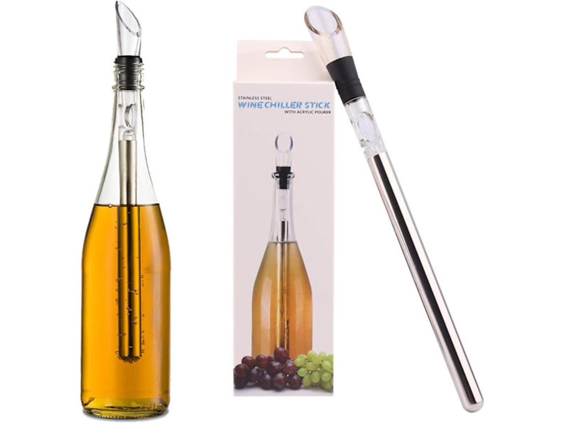 Resfriador De Vinho 3 Em 1, Decantador E Dosador Possui Haste De Resfriamento Em Aço Inoxidável Um Item Indispensável Em Qualquer Bar.