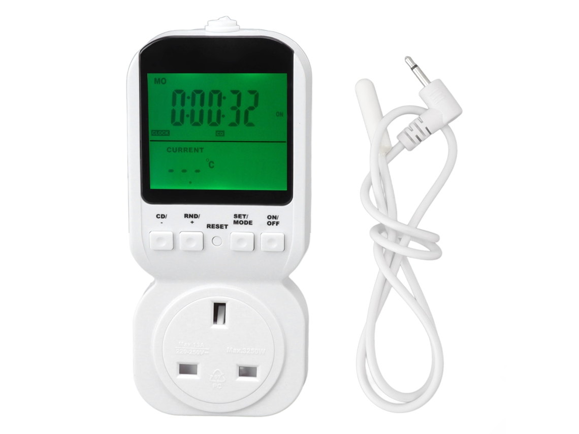 Temporizador de tomada digital com display lcd e sonda de temperatura 13a 3250w | S/MARCA