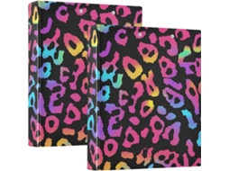 Pasta Escolar Neon Com Estampa De Leopardo Colorida, 3, 8cm 1, 5 Polegadas, 3 Argolas Com Capa De Bolso, Pacote Com 1 2 Unidades