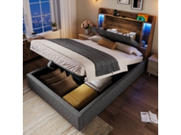 Cama Solteiro Cinza 90x200cm Estofada, Linho, Usb-c, Led, Multifuncional (s/ Colchão). -op