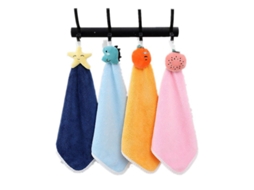 Conjunto de 4 Toalhas de Mão com Alça para Pendurar, Fofas para Banheiro, Cor Coral Macia, Secagem Rápida, Absorventes e Pequenas AQUAFORGE