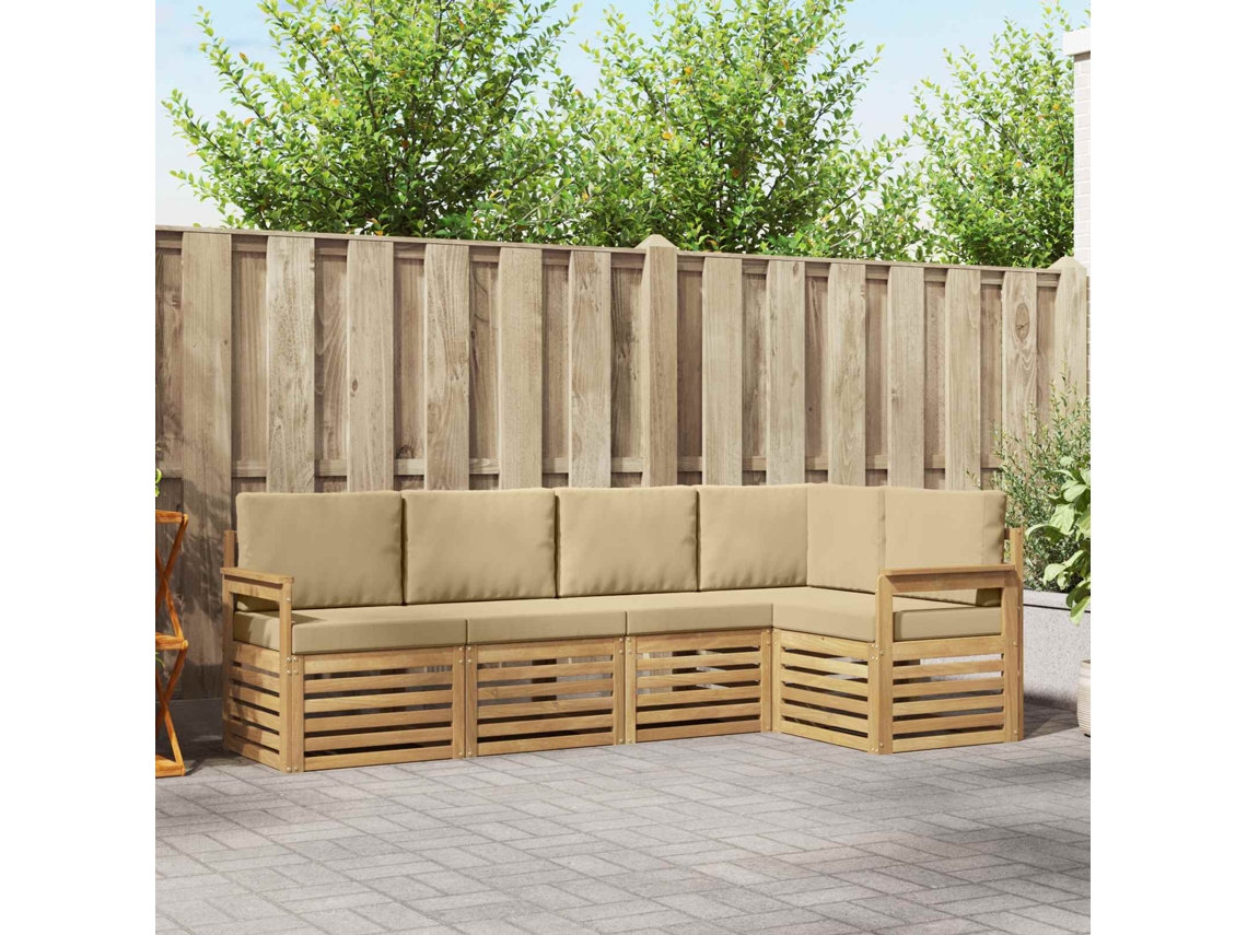 Vidaxl Conjunto De Sofás Para Exterior 5 Unid. Branco E Bege Poliéster