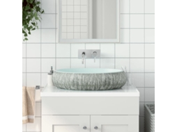 Vidaxl Lavatório De Bancada Oval 59x40x15 Cm Cerâmica Cinza E Azul