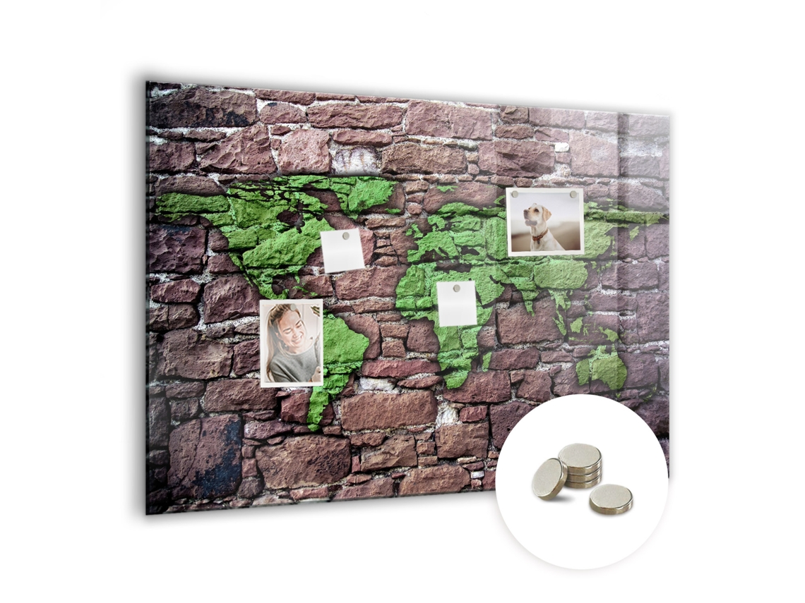 Quadro De Vidro Magnético Mapa-múndi De Tijolos Para A Sala De Estar Espelharte (100x70 Cm)