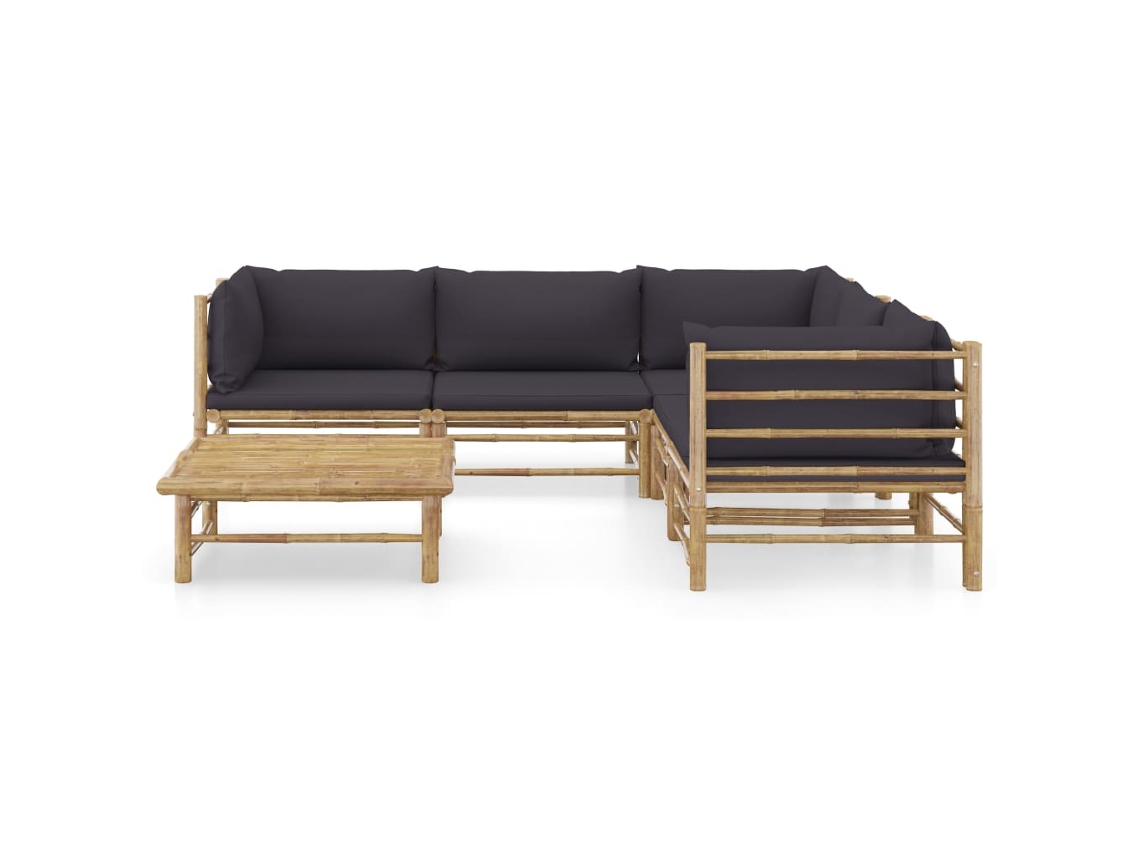 Maison Exclusive - 6 Pcs Conj. Lounge Jardim Em Bambu C/ Almofadões Cinza-escuro