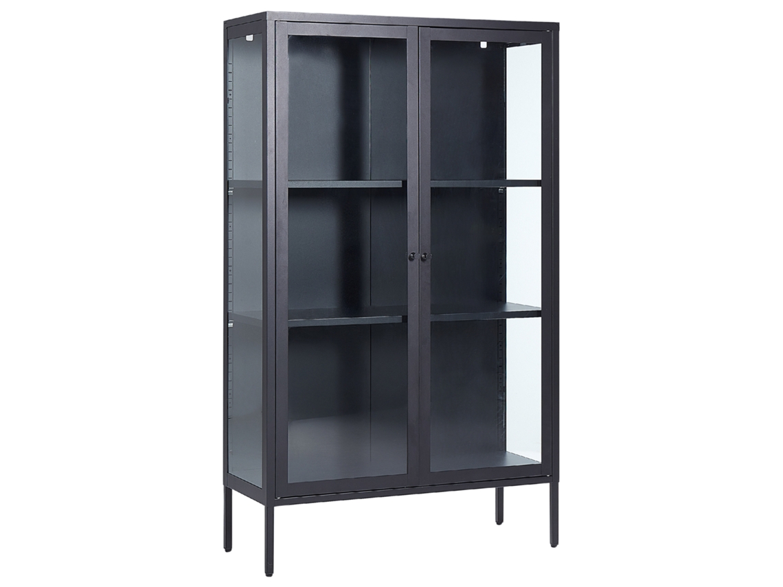 Armário elegante com frente de vidro BELIANI Nash de Aço Preto 90x35x150