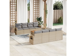 Vidaxl 9 Pcs Conjunto De Sofás P/ Jardim Com Almofadões Vime Pe Bege