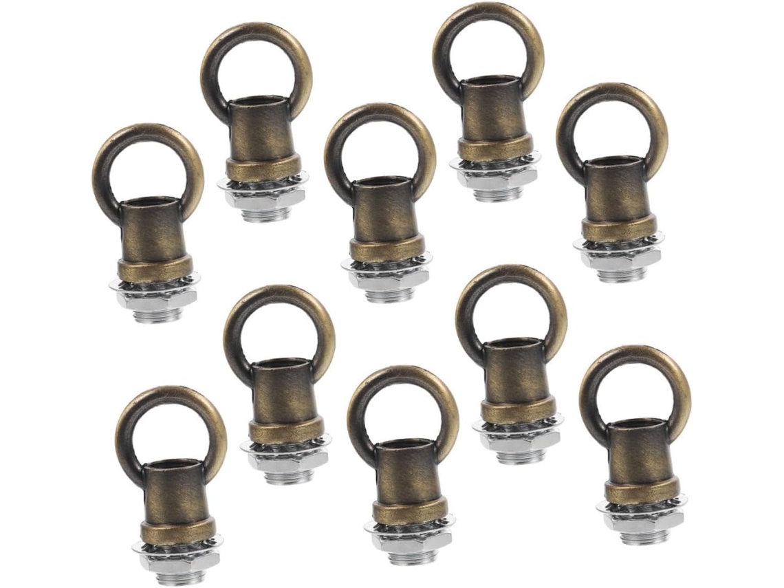 Conjunto De 10 Ganchos Fechados Em Bronze Antigo Para Fixação De Luminárias E Argolas.