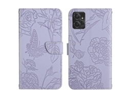 Capa De Celular Flip Em Couro Sintético Com Textura De Borboleta E Toque Suave Para Motorola Moto G Power 2023 Ht03