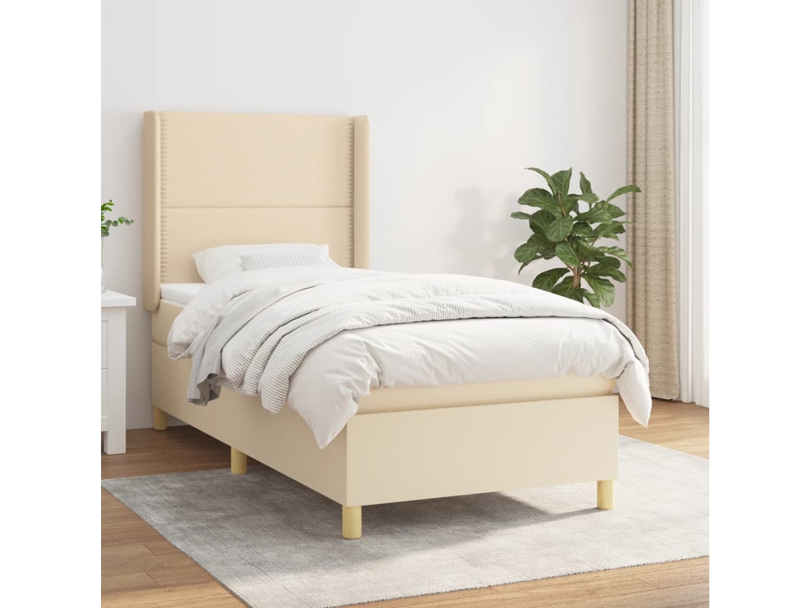 Vidaxl Cama Com Molas/colchão 90x190 Cm Tecido Cor Creme