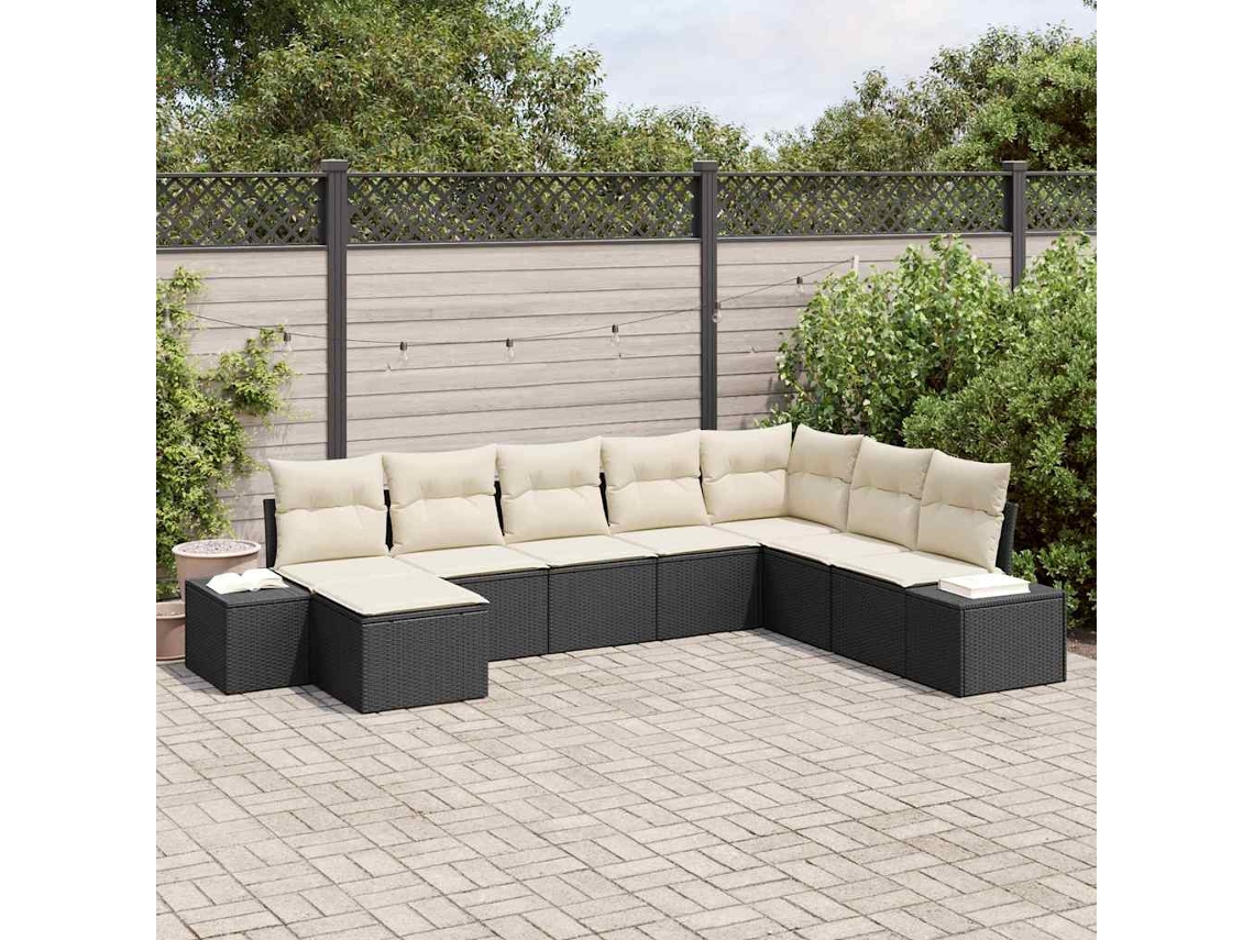Vidaxl Conjunto de Sofá de Jardim 8 Pcs Preto e Creme Vime Pe
