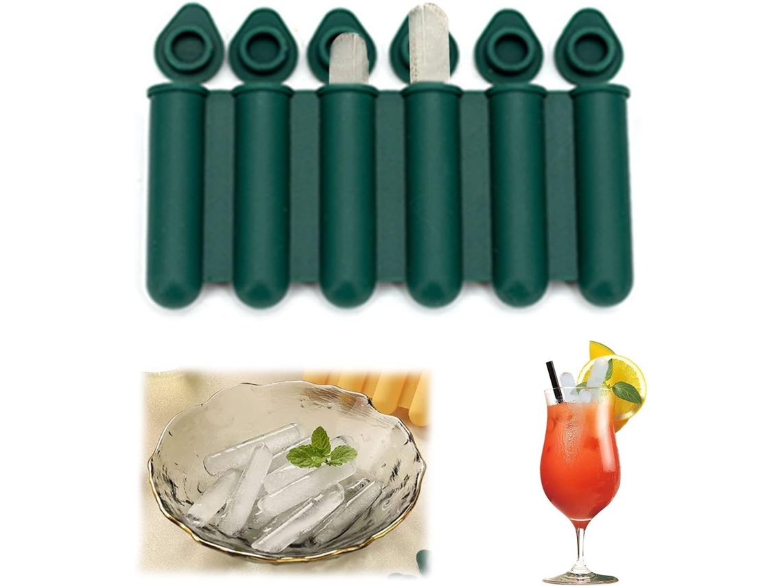 Mini Formas De Silicone Para Cubos Gelo Com Tampas, Finas E Compridas, Fáceis De Pressionar E Soltar, Compatíveis Com 6 Garrafas De Água