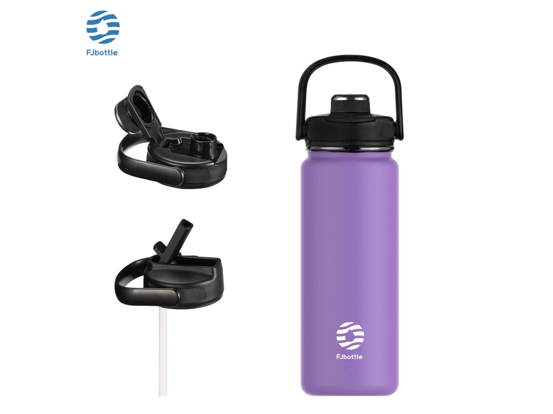 Garrafa Térmica (roxa) De 1200ml, Com Alça Retrátil E Tampa Com Trava, Feita De Aço Inoxidável.