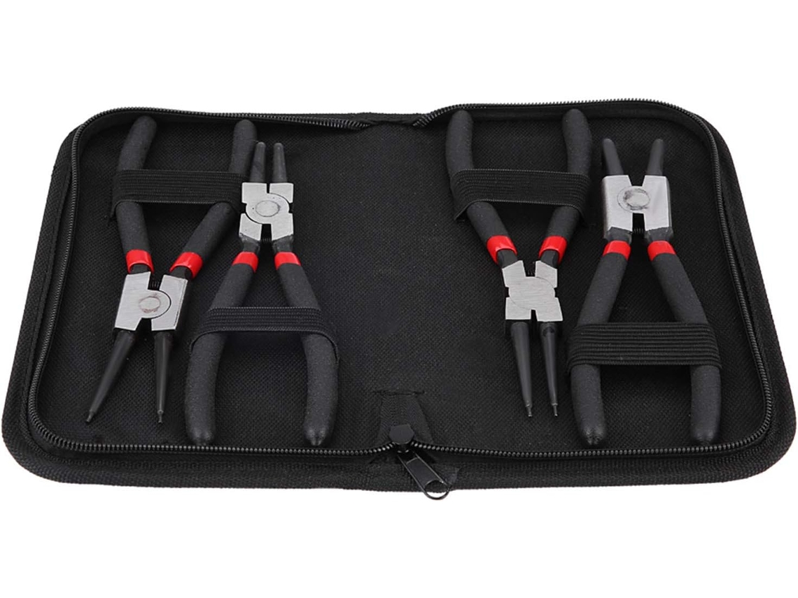 Conjunto Alicates Anéis Elásticos 7 Polegadas, Retos, Curvos, Externos Internos, Estojo Armazenamento