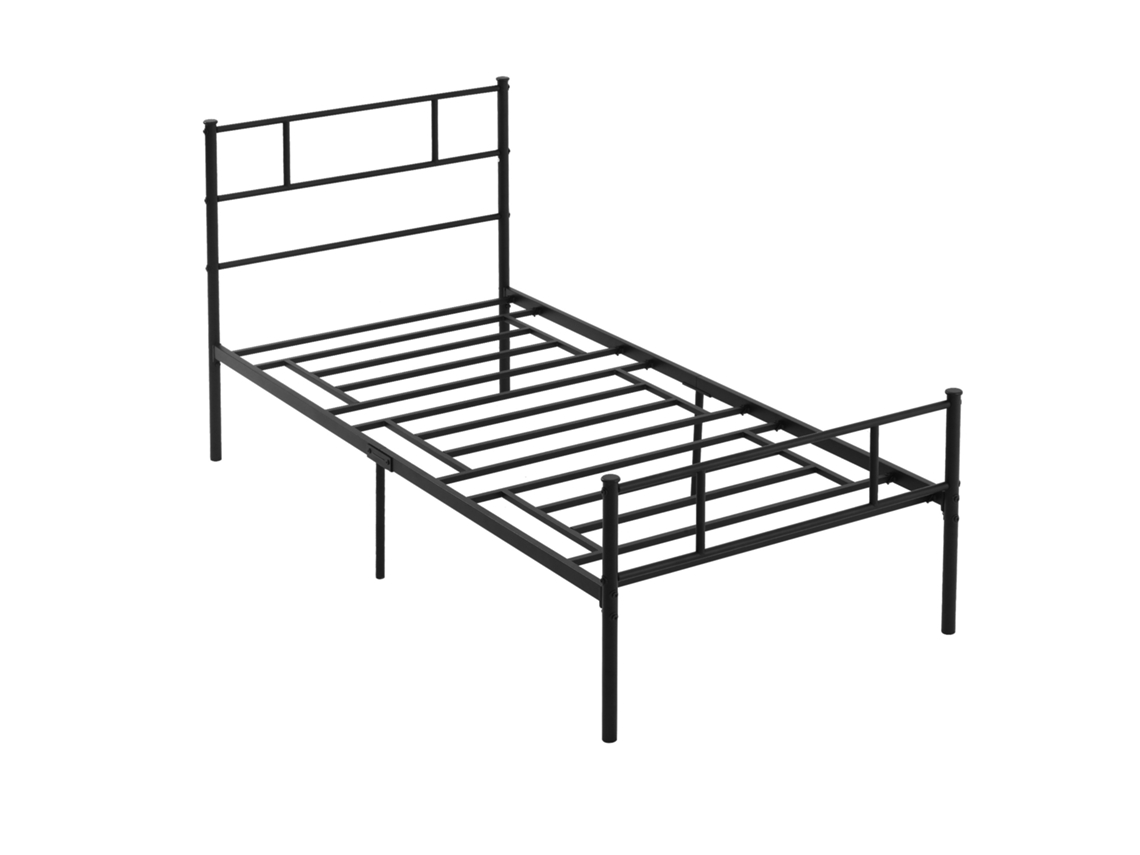 Estrutura De Cama Individual De Aço 1x2 M, Bases De Cama Simples Com Ripas Integradas, Cabeceira E Pé Estilo Industrial, Preto Cs