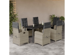 Vidaxl 7 Pcs Conj. Jantar P/ Jardim C/ Almofadões Vime Pe Cinza-claro