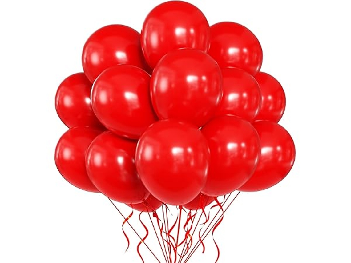 100 Balões de Látex Vermelhos 30 Cm, Cheios de Hélio, Ideais para Festas de Aniversário, Casamentos e Natal, Ergonômico, Uso Diário STELASPLEN