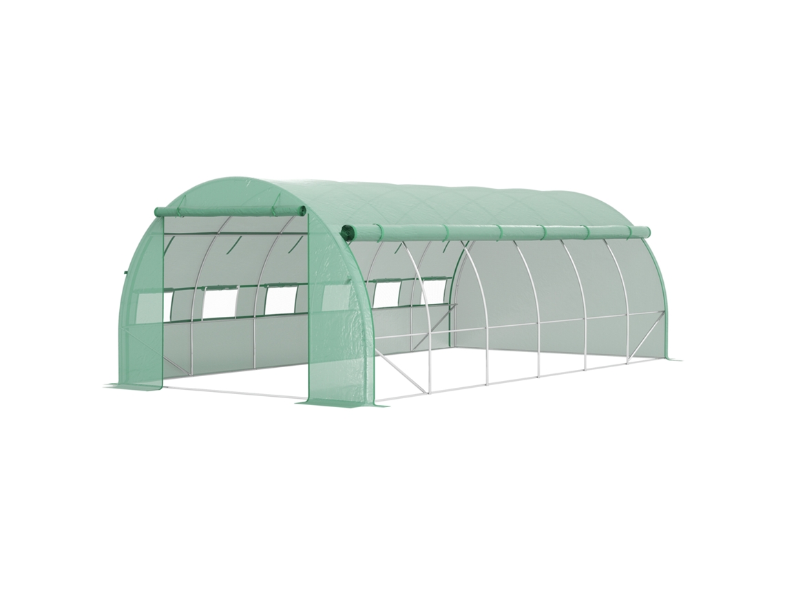 Estufa Túnel De 18 M² Com Porta, Painéis Laterais Enroláveis, 12 Janelas, Aço, Pe, 4 X 3 X 2 M, Verde