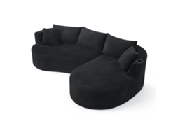 Sofá De Compressão 3 Lugares Com Chaise Longa, Design Curvo, Tecido Macio, Porta-copos E Almofadas, Ideal Para Sala E Escritório.