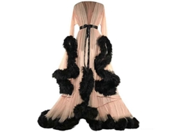 Vestido Largo Plumas Mangas Amplias para Fiestas de Soltera Boda Mbeige M Bege