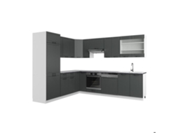Cozinha de canto Fame-Line, 227 x 60 cm sem bancada, Casa de campo antracite/branco, Vicco
