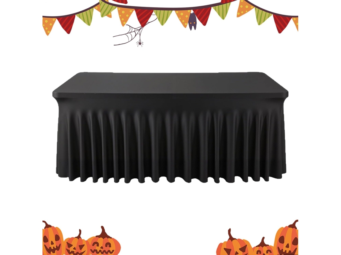 Toalha De Mesa Com Babados Decoração Festiva Para Mesa 183 Cm Preta Com Borda Plissada Par Gokoco