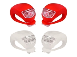 2 Pares Luz Bicicleta Dianteira E Traseira Silicone Led - Farol E Lanterna, Impermeável, Fácil Instalação Blanco-rojo