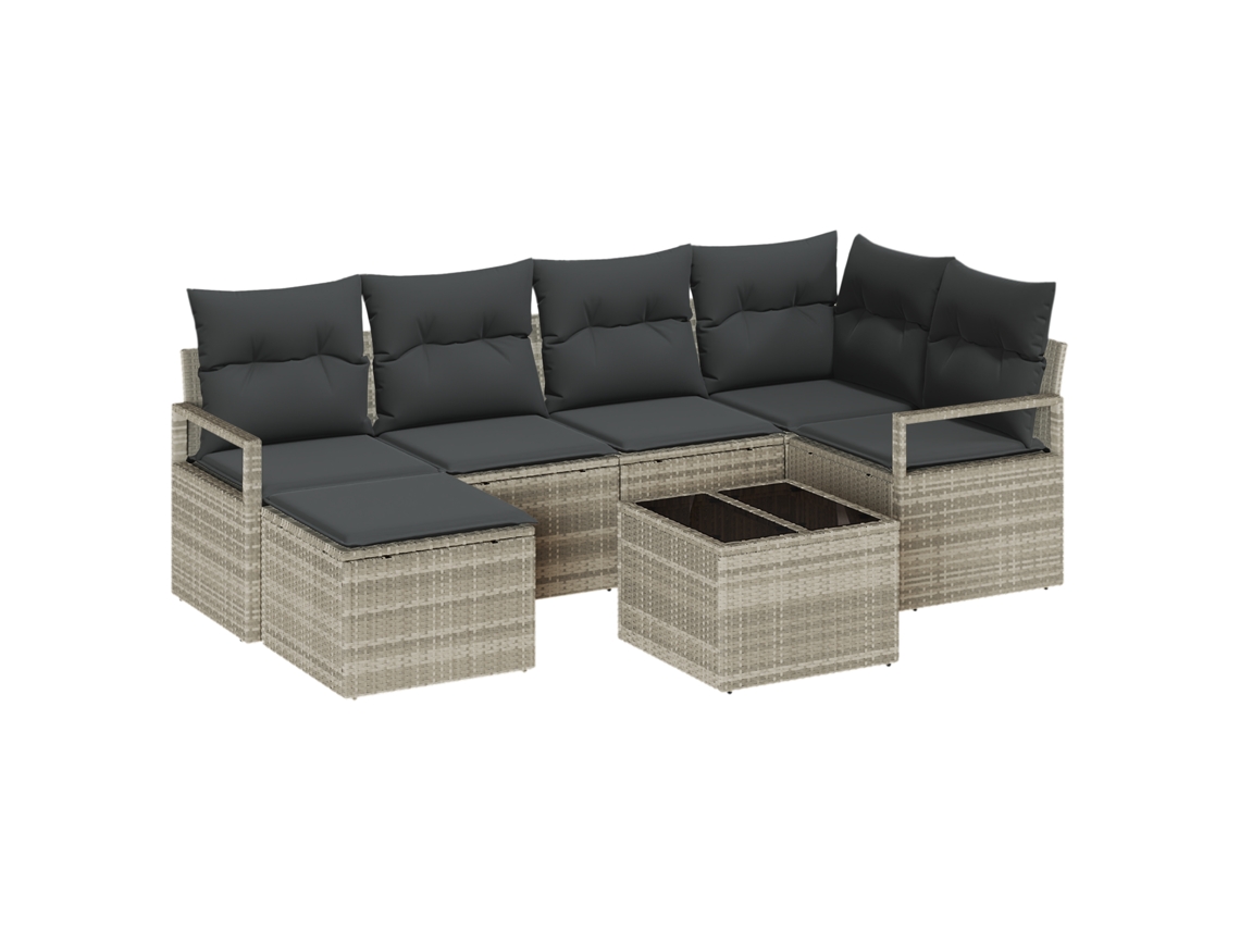 Conjunto 7 Sofá Exterior Vidaxl Cinzento-claro Vime Pe (232 X 122 X 85 Cm)