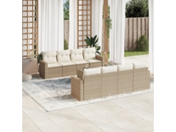Vidaxl 9 Pcs Conjunto De Sofás P/ Jardim Com Almofadões Vime Pe Bege