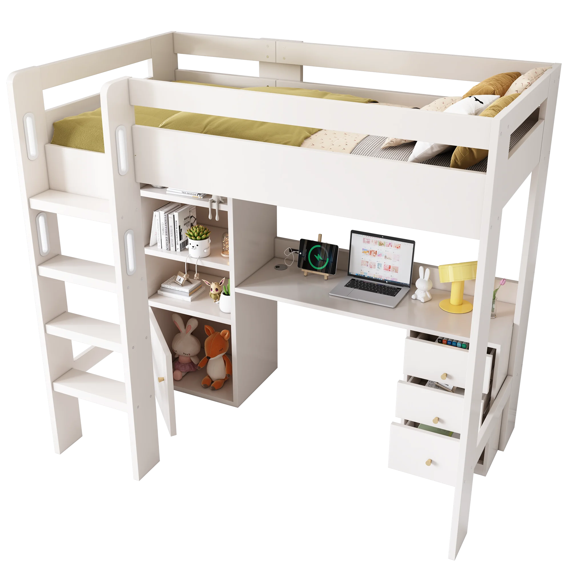 Beliche Infantil com Usb c, escrivaninha, guarda roupa e gaveteiro, cama de solteiro 90x200, escada e espaço de armazenamento PAPRIKA