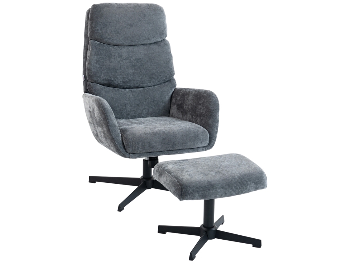 Poltrona Estofada Apoio Pés Encosto Alto Base Metal Cinza VELTRIX