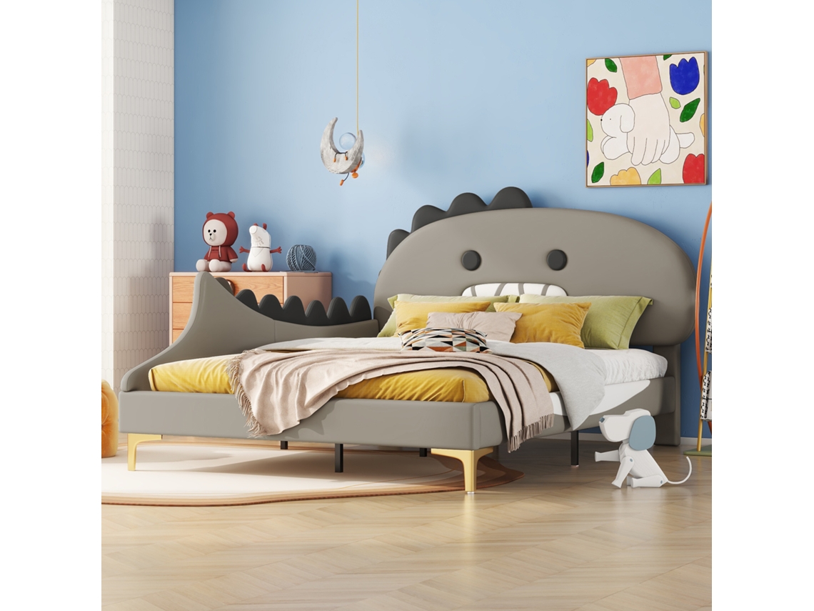 Cama Infantil 140x200 Pu Dinossauro Cinza