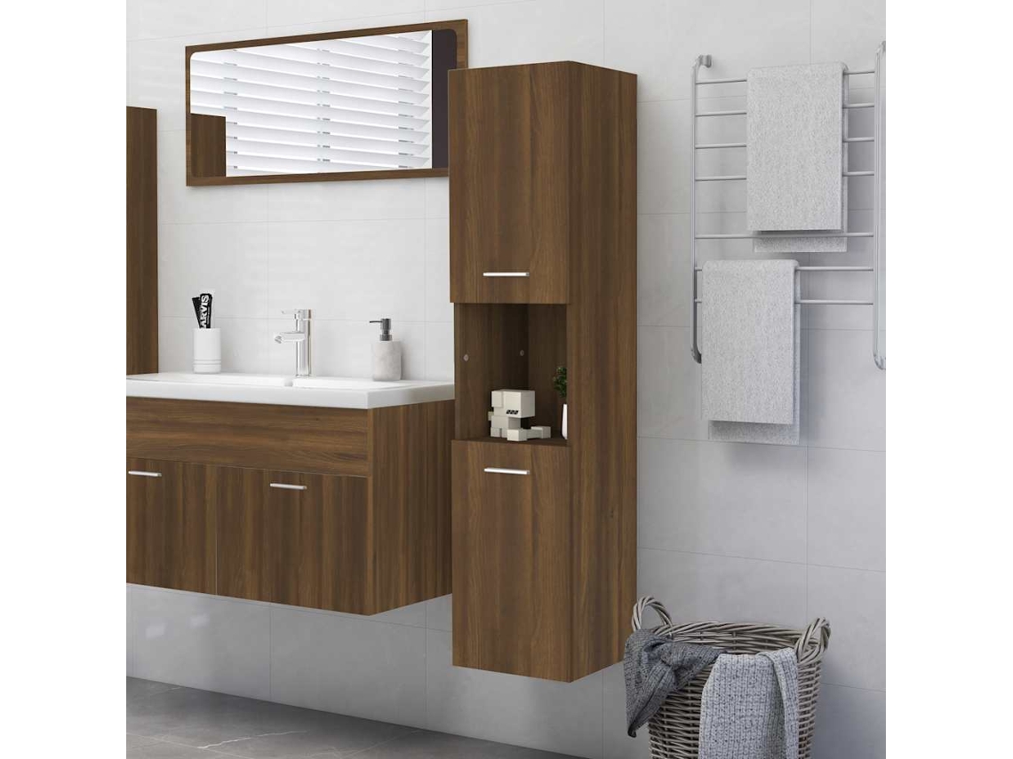 Vidaxl Armário Wc 30x30x130 Cm Derivados De Madeira Carvalho Castanho
