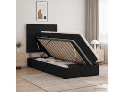 Vidaxl Cama Com Arrumação E Colchão Preto 90 X 200 Cm Tecido