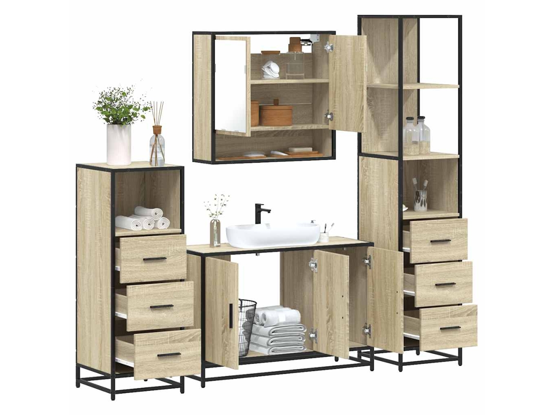 Vidaxl 4 Pcs Conj. Móveis Casa Banho Derivados Madeira Carvalho Sonoma