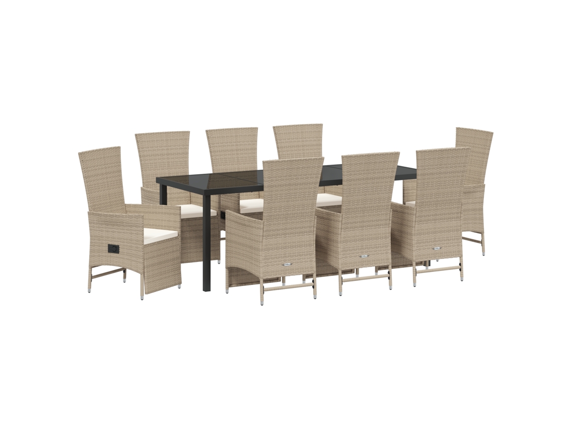 Conjunto 9 Conjunto De Jardim Vidaxl Bege Vime Pe (200 X 80 X 73 Cm)