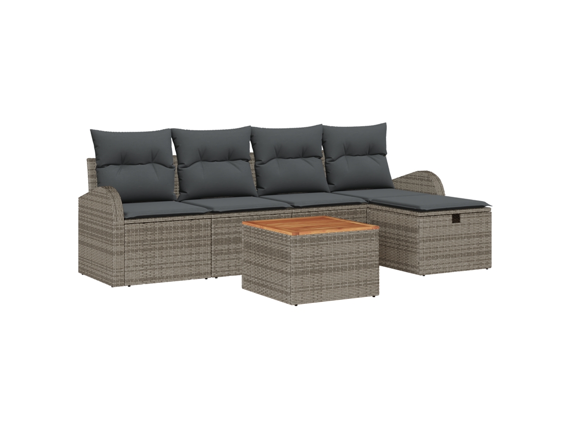 Conjunto 6 Sofá De Jardim Vidaxl Cinzento Vime Pe (234 X 117 X 85 Cm)