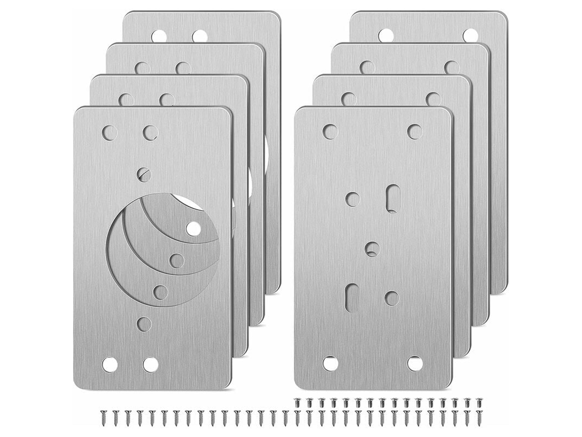 8-piece Stainless Steel Hinge Repair Bracket Set, Furniture And Cabinet Reinforcement Kit (including 48 Screws), Dimensions: 9x4.7cm