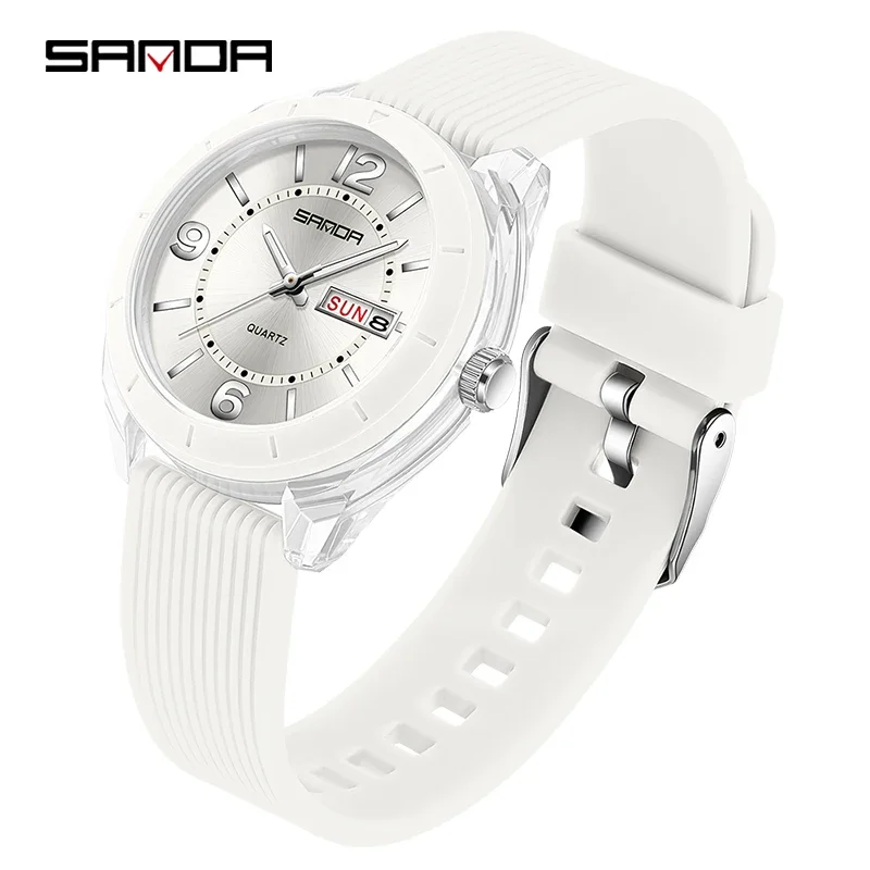 Relógio Feminino de Quartzo Branco, Resistente À Água, com Exibição Automática de Data e Dia da Semana. MDUG