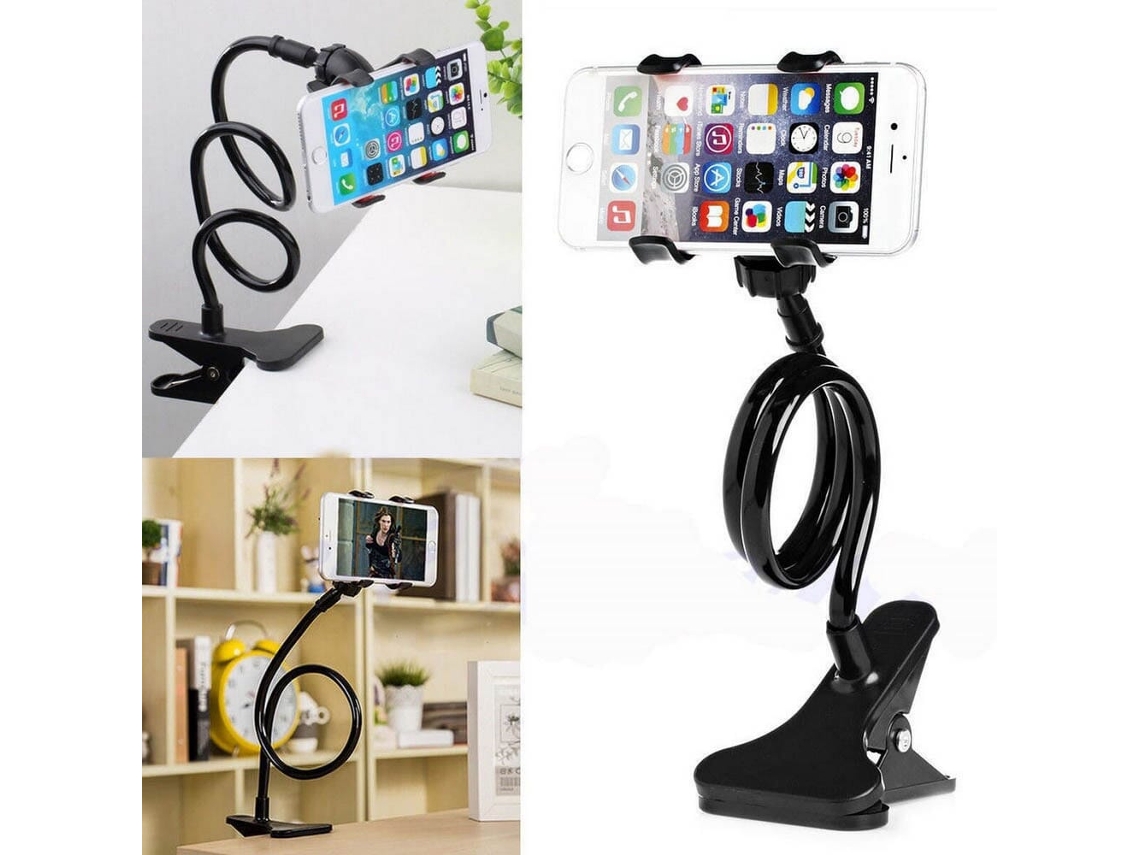 Suporte Flexível Para Celular Com Presilha E Rotação De 360°, Preto.