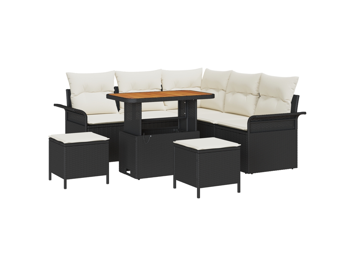 Conjunto 8 Sofá De Jardim Vidaxl Preto Vime Pe (90 X 55 X 71 Cm)