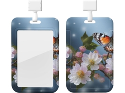 Porta-cartões Crachá com estampa de borboletas e flores, protetor de cabos vertical, camada plástica impermeável, porta-cartões
