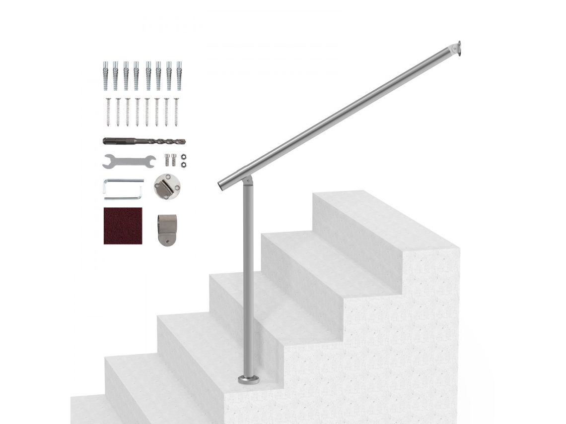 Conjunto De Guarda Corpo E Corrimão Em Inox 100 Cm Com Fixação Ajustável Tekmaquinas
