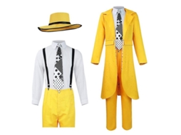 2026 traje de Cosplay de Jim Carrey The Mask Traje Amarelo para Homem Conjunto de Uniforme