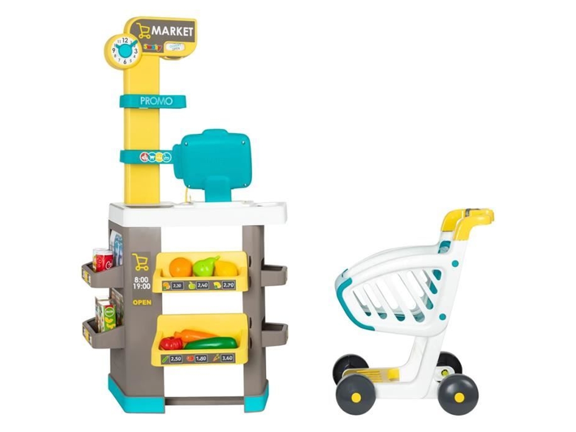 Smoby Meu Primeiro Carrinho de Brinquedo de Supermercado Incluso Caixa Registradora Eletrônica A Partir de 3 Anos