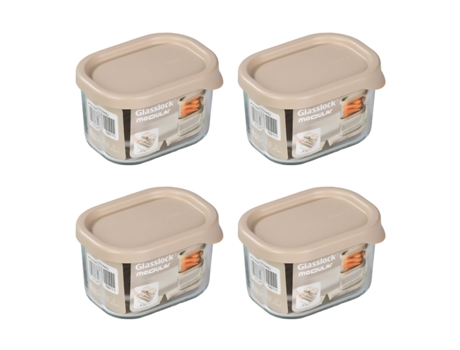 Conjunto modular de 4 recipientes retangulares de vidro temperado de 0,3 L para refrigeradores Glasslock
