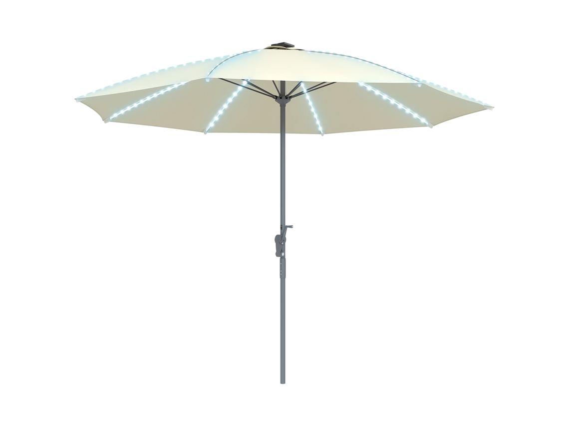 Ombrellone da esterno per patio con luci LED, protezione UV50+, palo in alluminio, manovella, tetto ventilato, Ø300x256 Cm, crema ZENCORE SERVICES